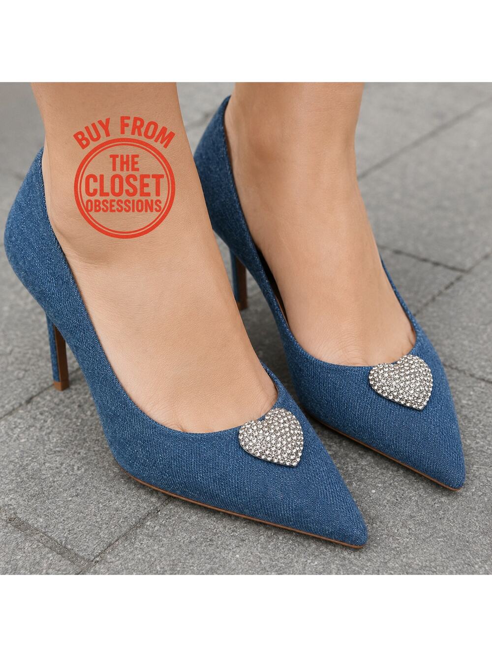 MANGO Denim Crystal Heart Pumps NWT Rhinestone Pointed Toe Heels